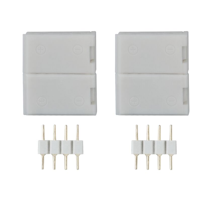 Zwei weiße LED-Strip-Verbinder und zwei Anschlussstecker