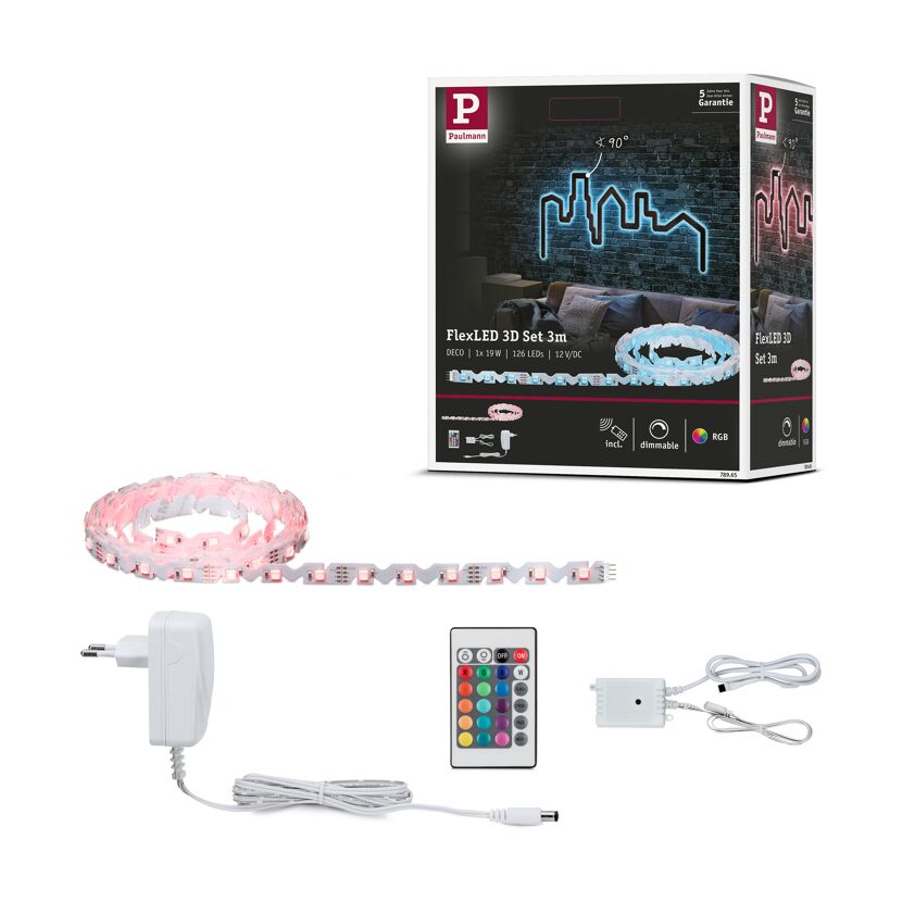 LED-Set 'FlexLED' 3 m 19 W RGB, weiß