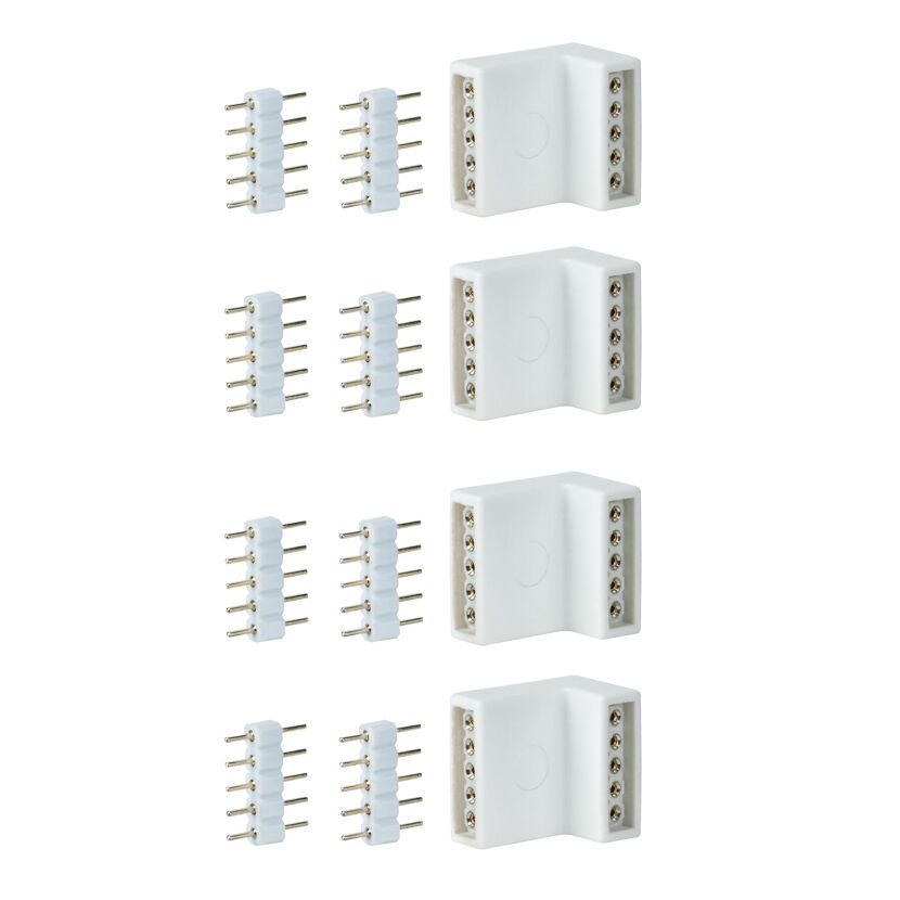 Vier weiße MaxLED Edge Connect und Verbinder