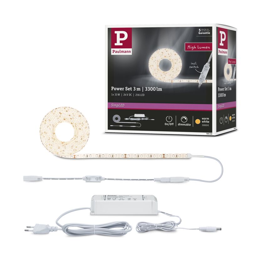 LED-Set 'SimpLED Power' 3 m 33 W warmweiß, weiß