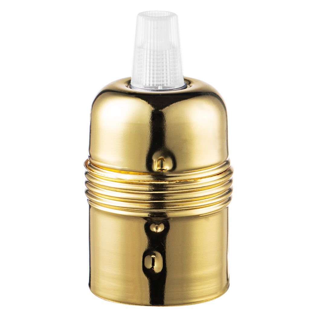 Goldene E27-Lampenfassung mit weißem Gewindeeinsatz.