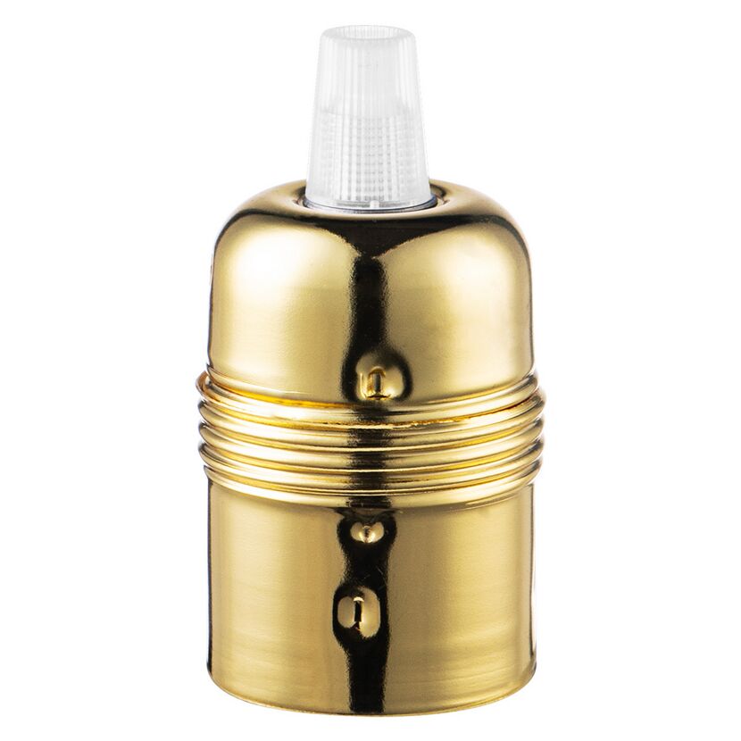 Goldene E27-Lampenfassung mit weißem Gewindeeinsatz.