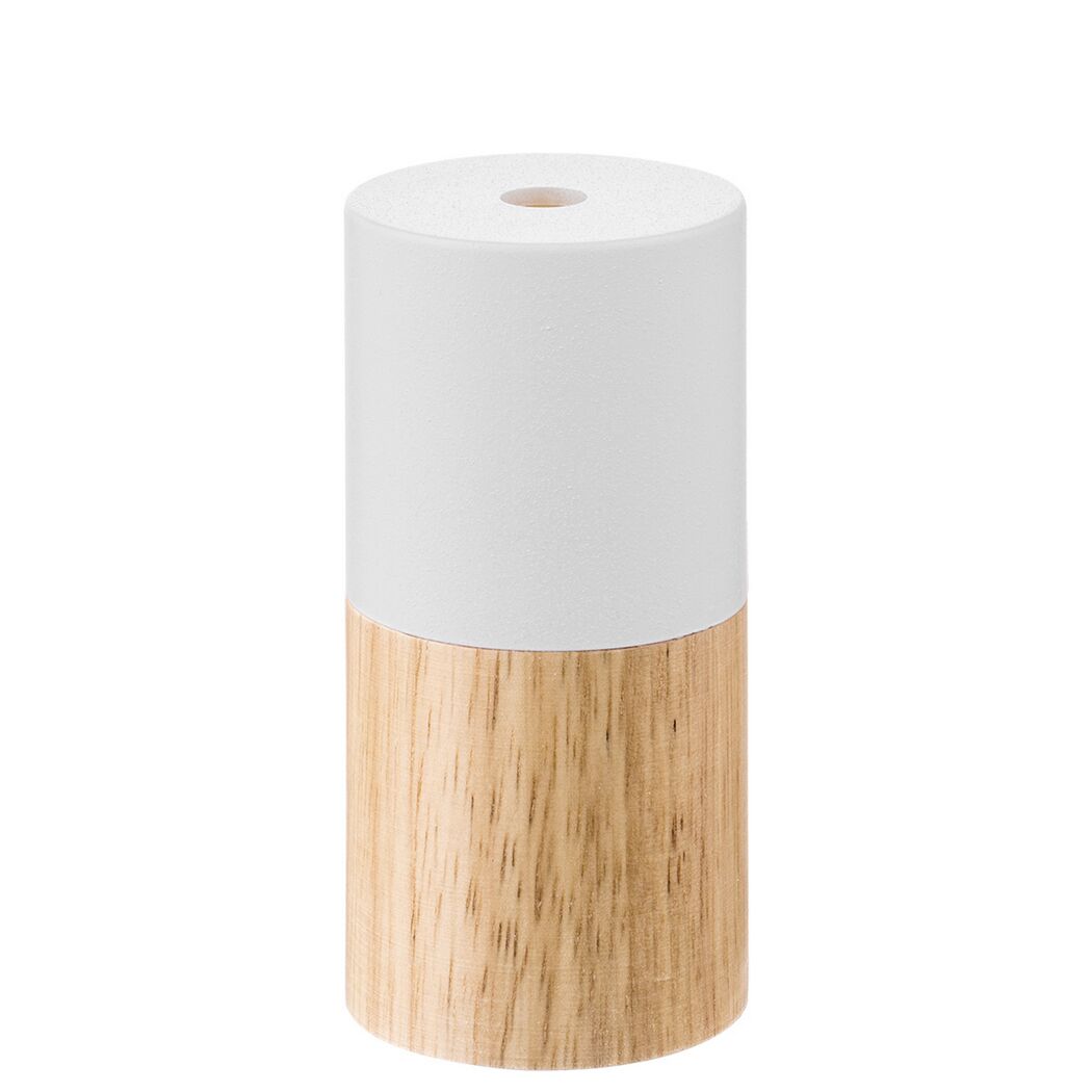 Weiße Lampenfassung mit Holzsockel
