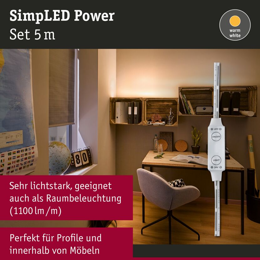 LED-Set 'SimpLED Power' 5 m 50 W warmweiß, weiß