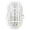 Weiße ovale LED-Außenleuchte mit Schutzgitter.