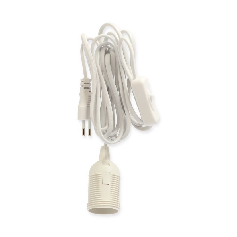 Weißes Lampenkabel mit Fassung E14 und Schalter