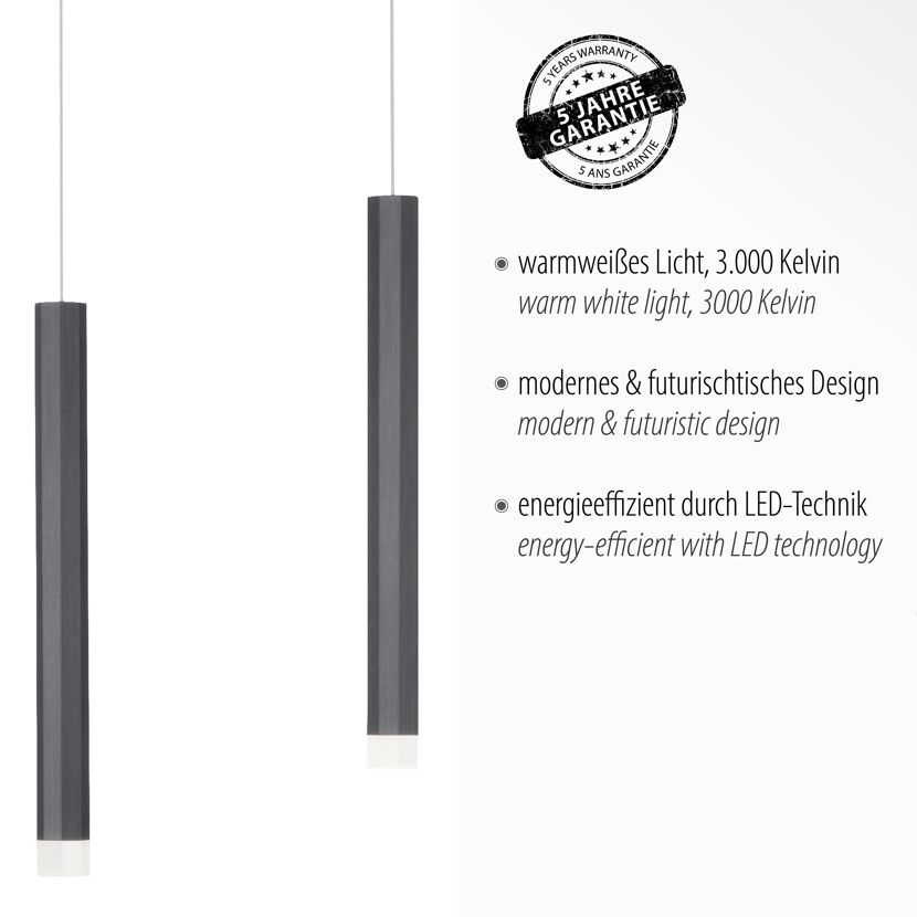 LED-Pendelleuchte 'Bruno' schwarz 8 x 120 x 55 cm 18 W