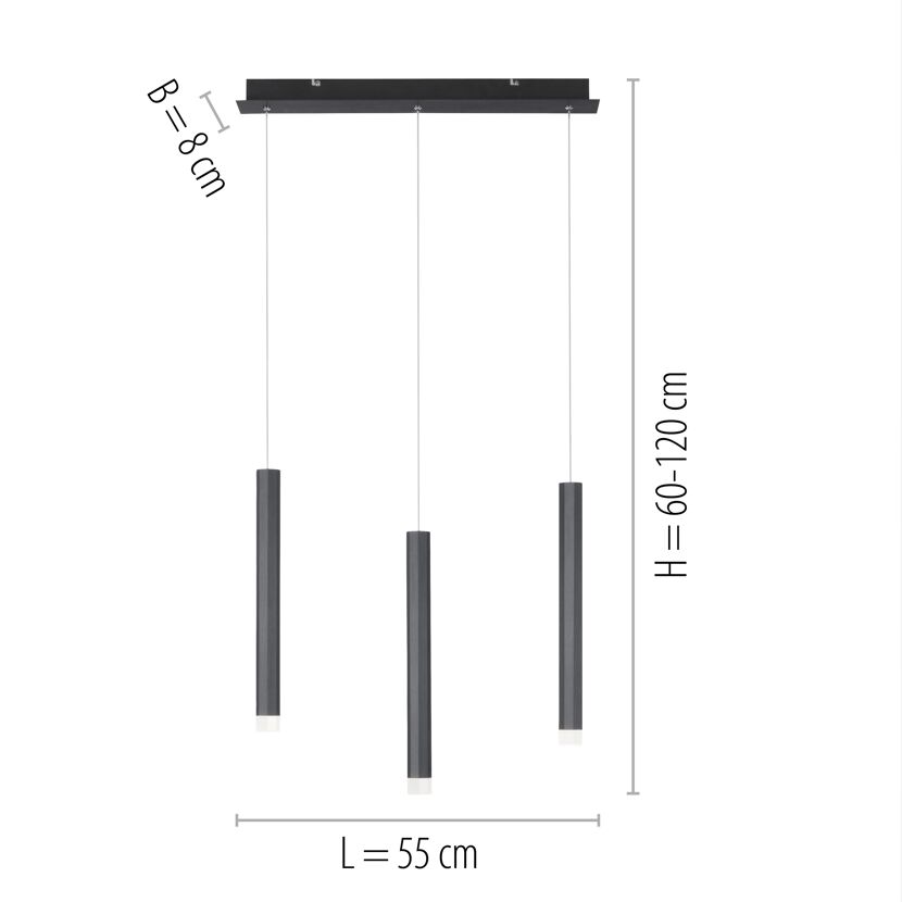 LED-Pendelleuchte 'Bruno' schwarz 8 x 120 x 55 cm 18 W