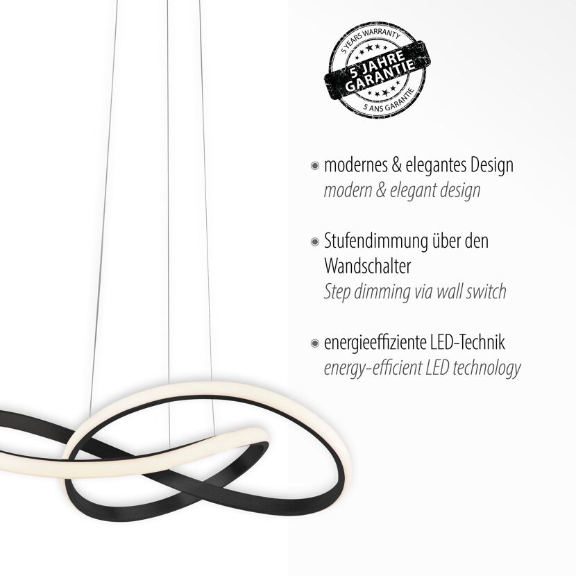 LED-Pendelleuchte 'Maria' schwarz 57 x 120 x 57 cm 29,5 W