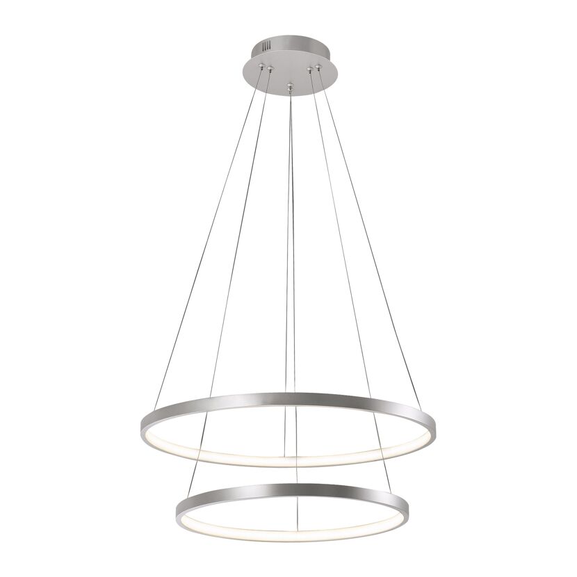 Silberne Pendelleuchte mit zwei LED-Ringen