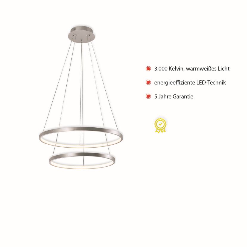 LED-Pendelleuchte 'Circle' silber Ø 50 x 120 cm 45 W
