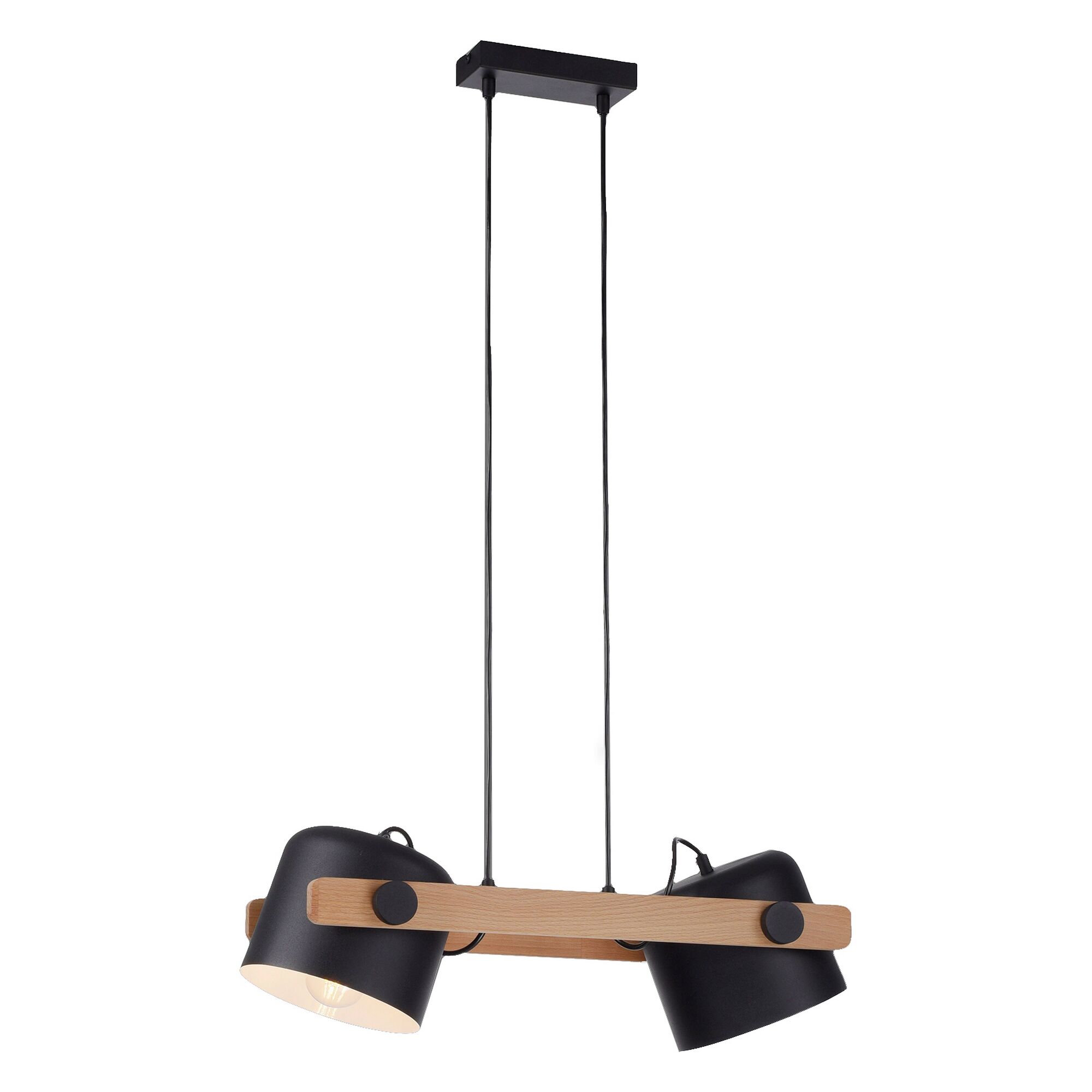 Schwarze Hängelampe mit Holzelement