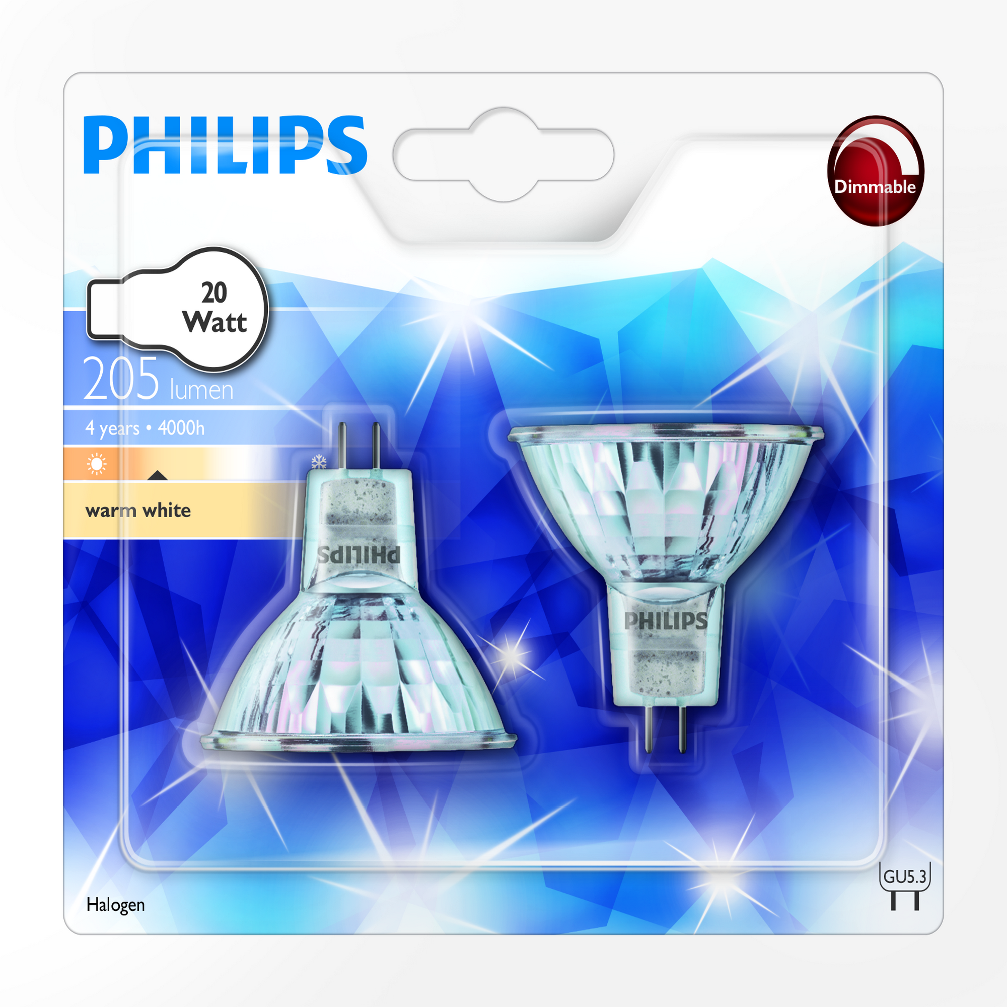2 Stück Philips Brilliant Halogen Halogenlampe 12V Spot 36° Reflektor 20W GU5.3 