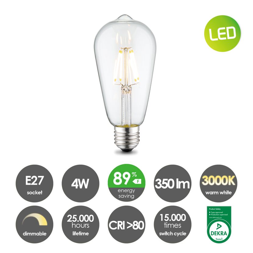 LED-Leuchtmittel 'Drop Deco' klar E27 4 W 440 lm dimmbar