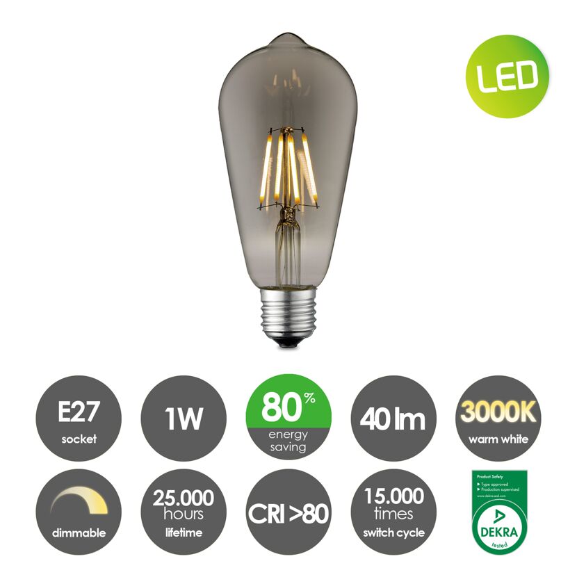 LED-Lampe Tropfenform E27, rauch