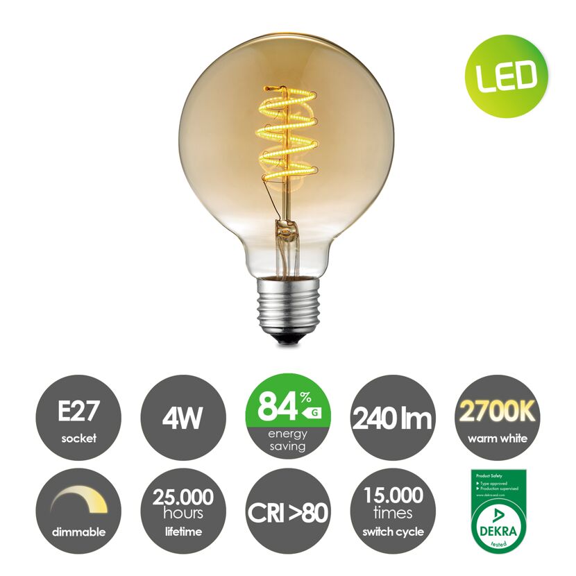 LED-Lampe Globe E27, amber