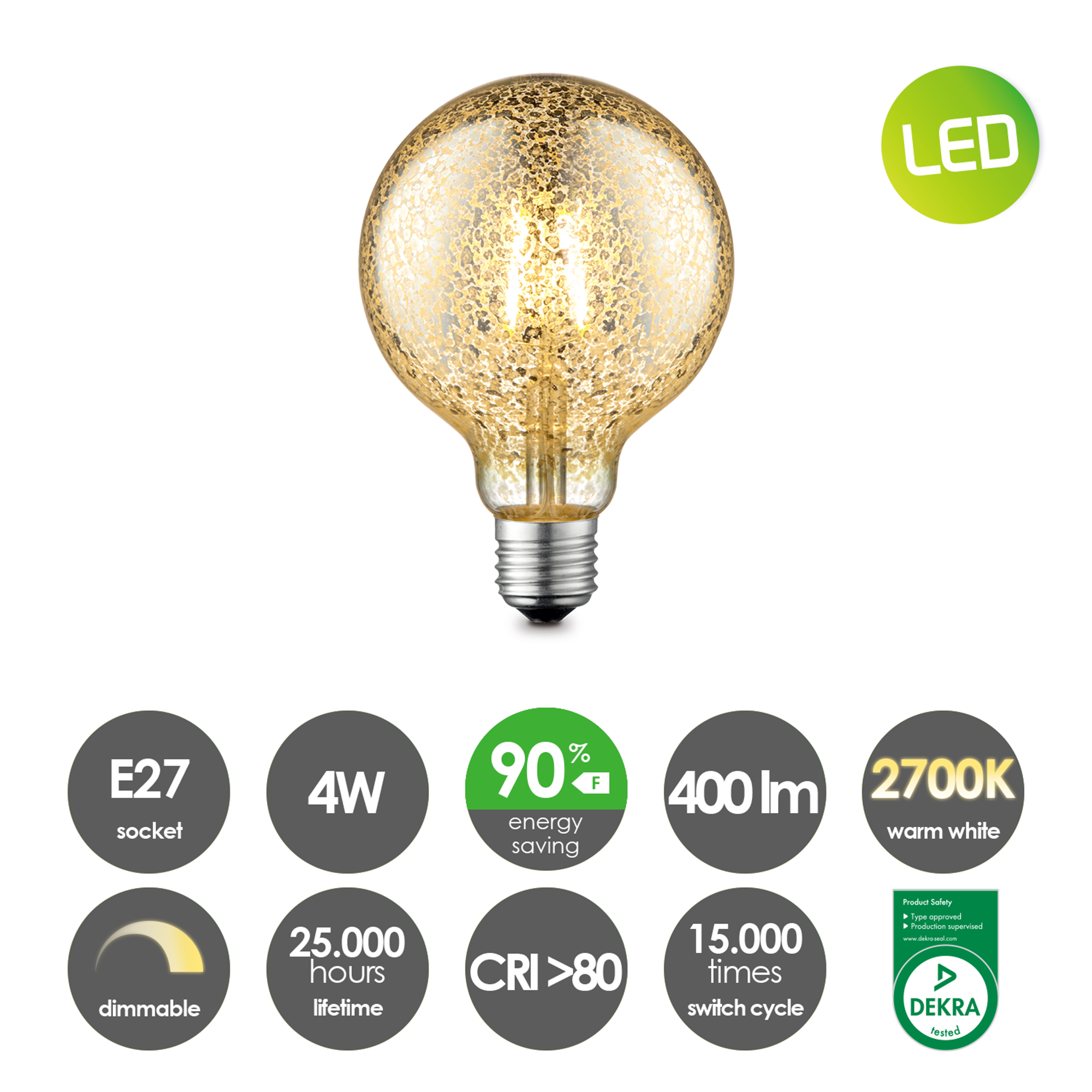 LED-Leuchtmittel 'Deco' silbern E27 4W 400 lm dimmbar + product picture