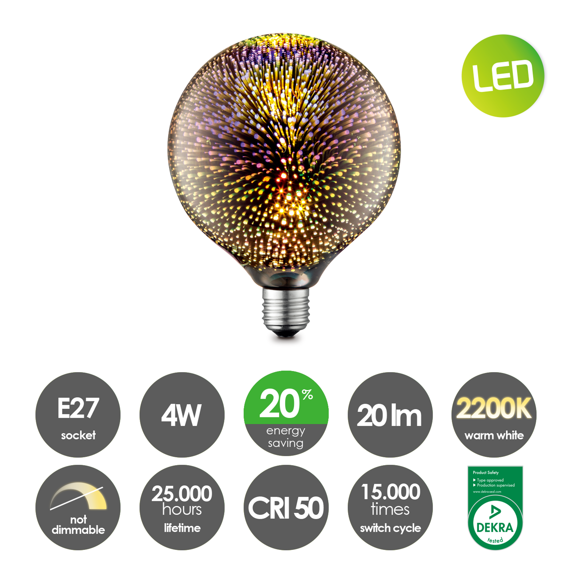 LED-Leuchtmittel 'Deco Globe' 3D E27 4W 20 lm dimmbar + product picture