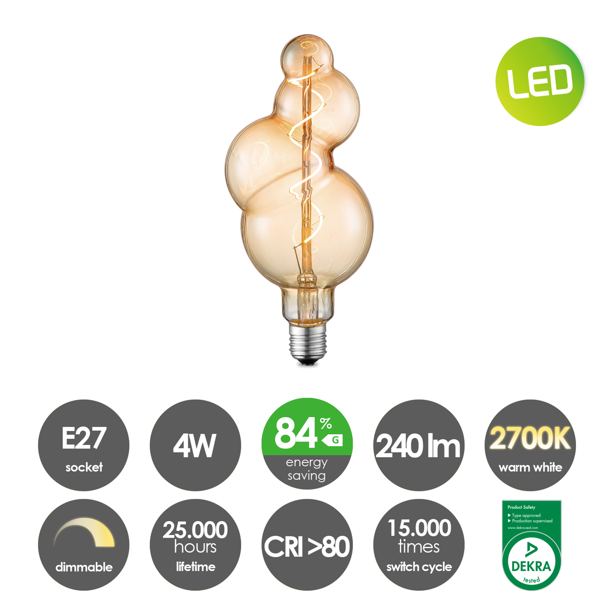LED-Leuchtmittel 'Spiral Bubble' amber E27 4W 240 lm dimmbar + product picture