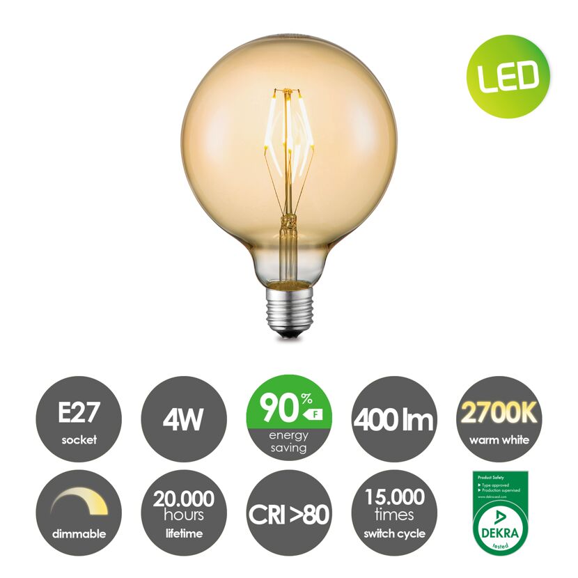 LED Lampe Globe E27, bernsteinfarben