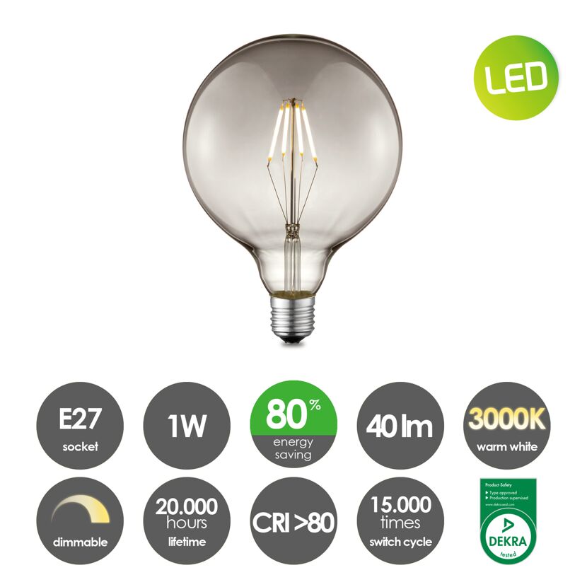 LED-Lampe Globe E27, rauch