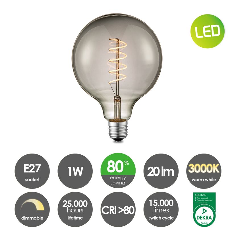 LED-Leuchtmittel 'Spiral' rauch E27 1W 240 lm dimmbar