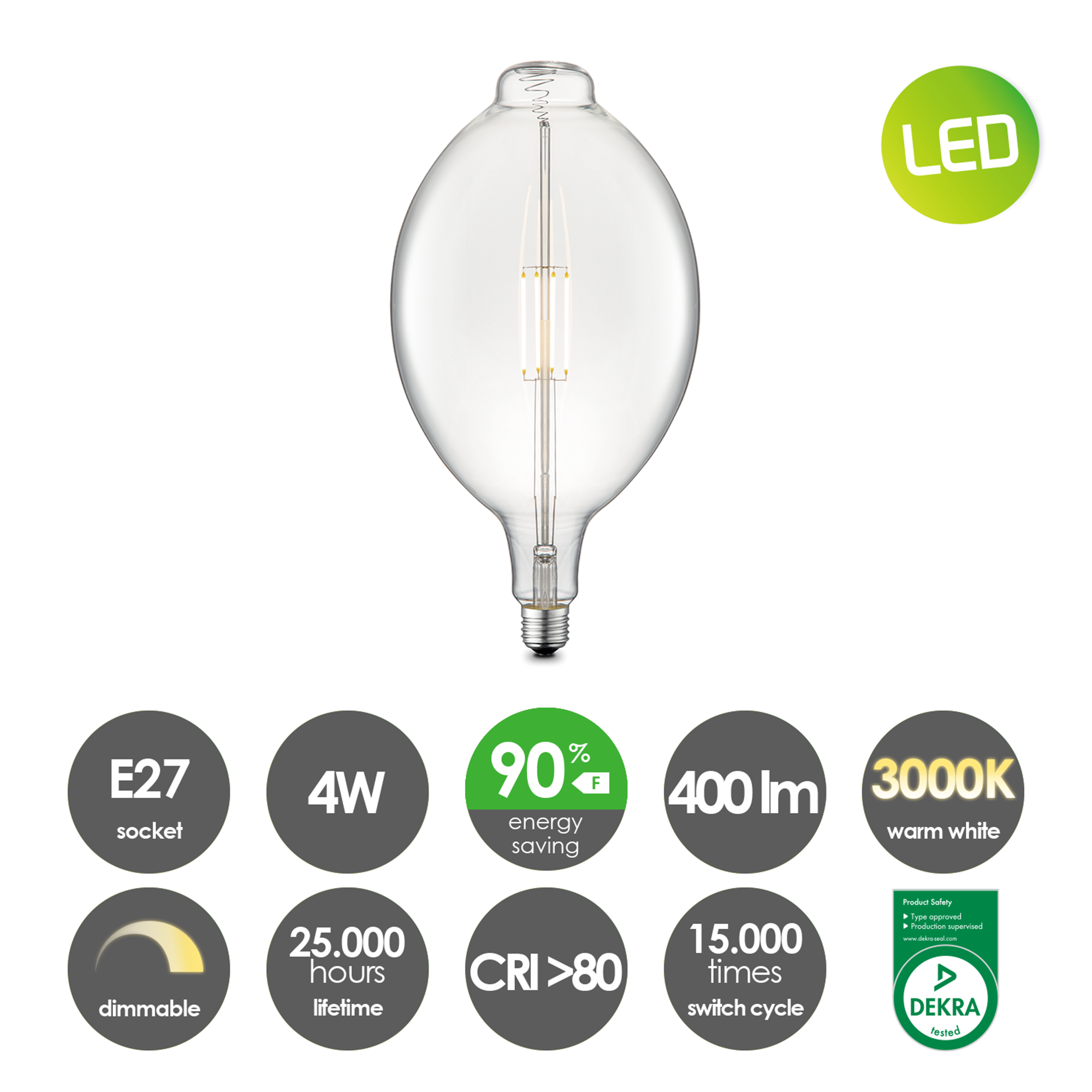 LED-Leuchtmittel 'Carbon E' klar E27 4W 400 lm dimmbar + product picture