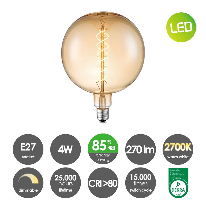 LED-Leuchtmittel 'Spiral' amber E27 4 W 280 lm dimmbar