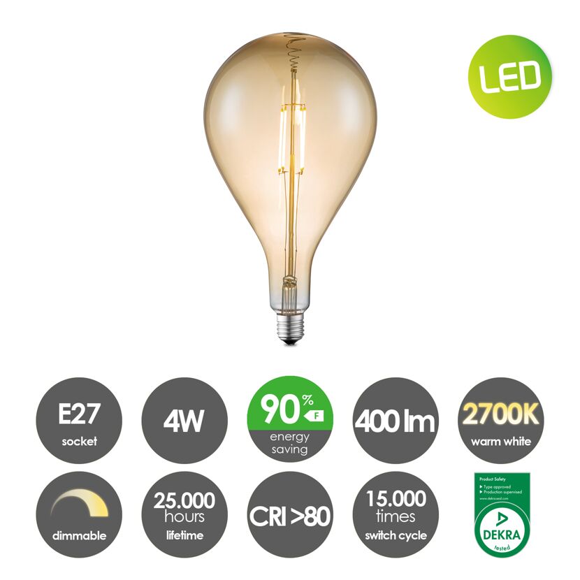 LED Lampe Globe E27, amber
