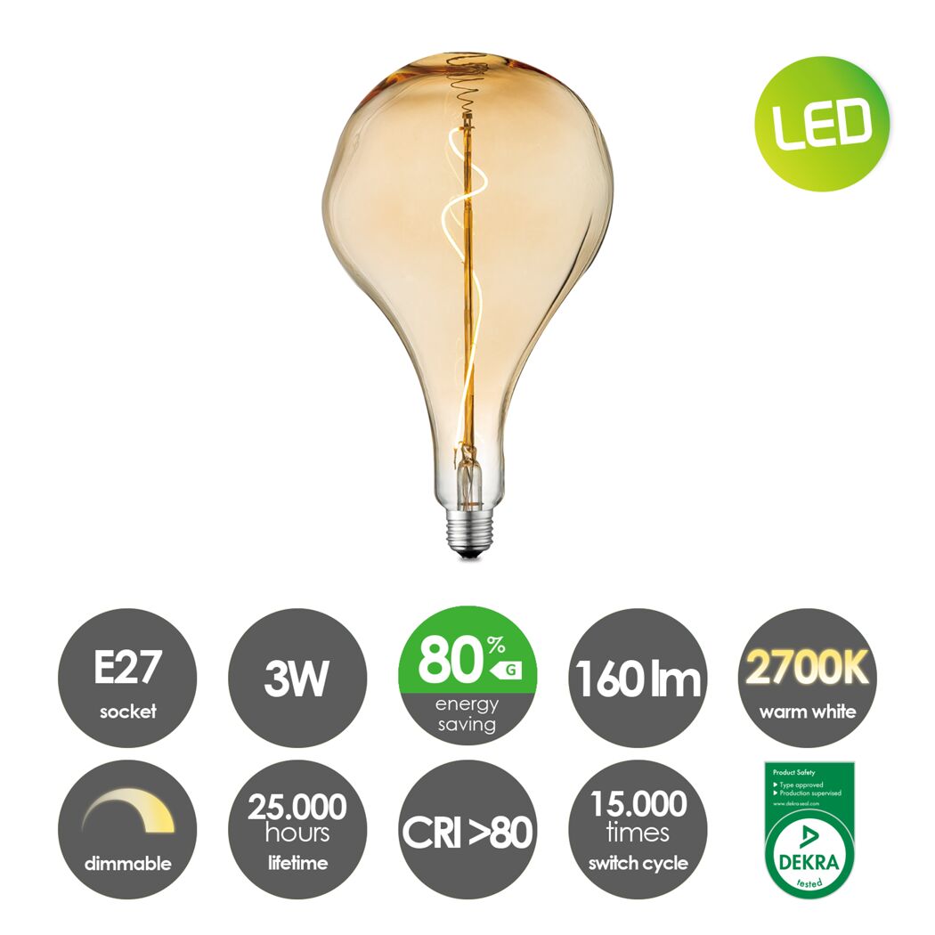 LED-Leuchtmittel 'Home Sweet Home' dimmbar Tropfenform gold E27 3 W 180 lm warmweiß