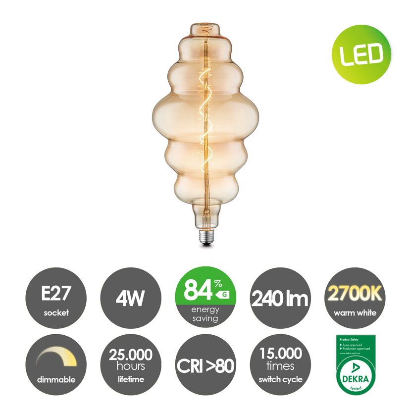 LED-Leuchtmittel 'Spiral' amber E27 4 W 280 lm dimmbar