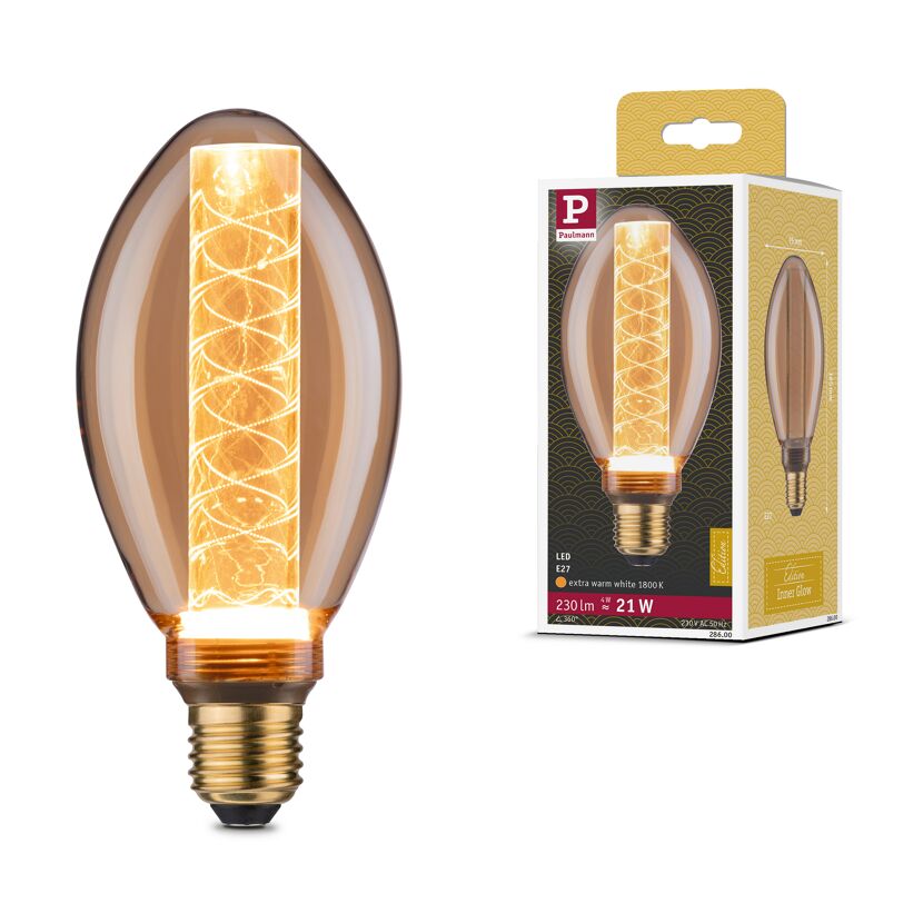 LED-Kerzenlampe B75 'Inner Glow Spirale' E27 4 W (21 W), 200 lm warmgold