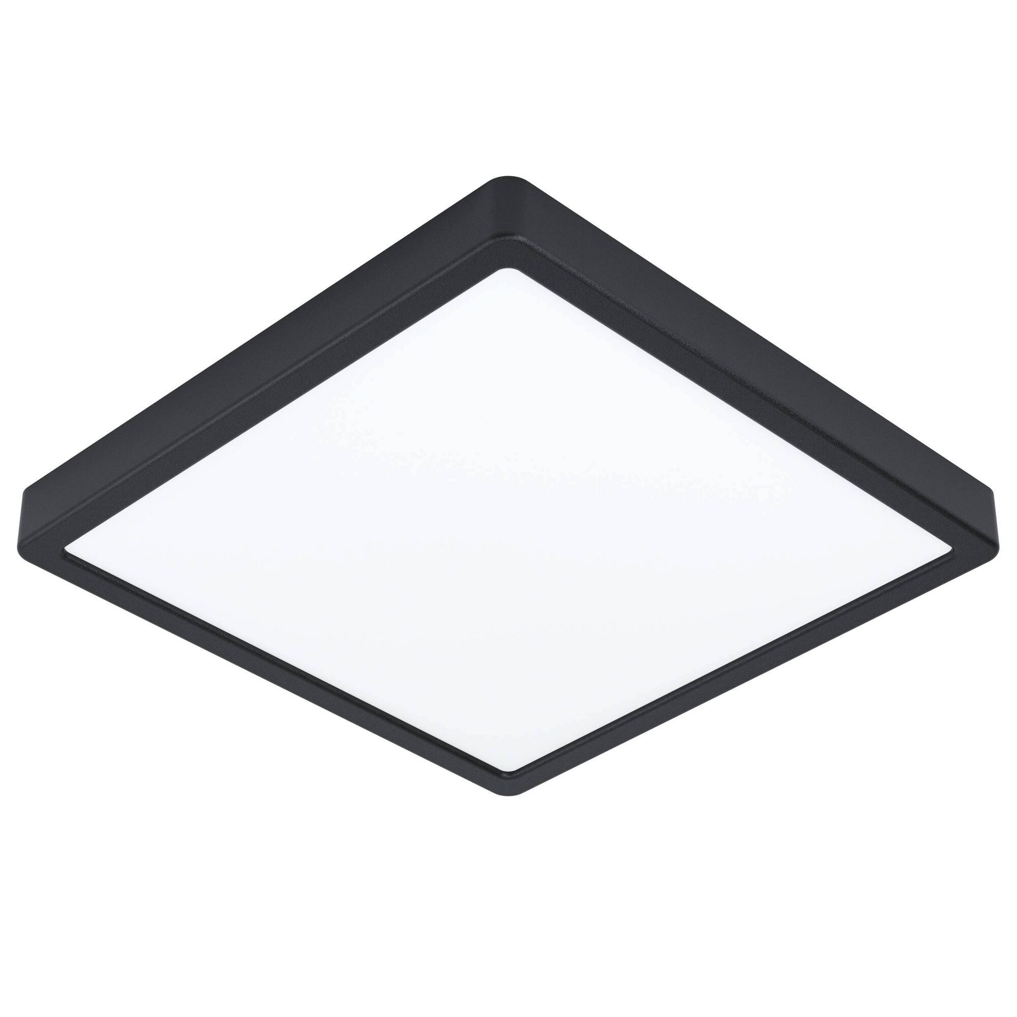 Schwarze, quadratische Deckenleuchte mit weißem Schirm