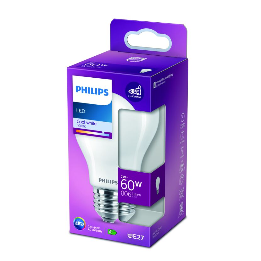 Philips LED-Lampe 7W = 60W, kaltweiß, in Verpackung