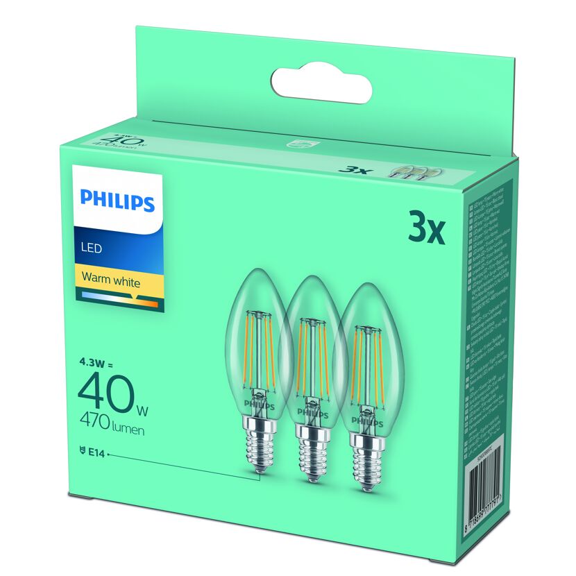 LED Lampe Kerzenform 4,3 W E14 warmweiß 470 lm Dreierpack