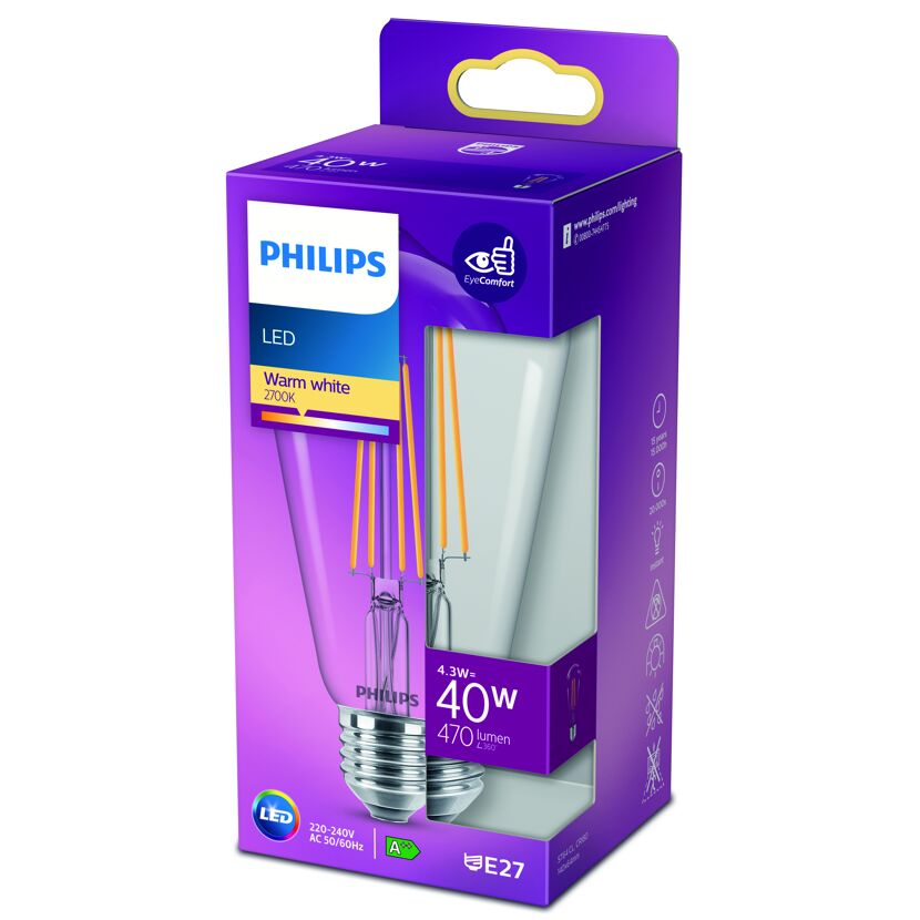 Philips LED-Lampe, warmweiß, 4,3 W (40 W), E27