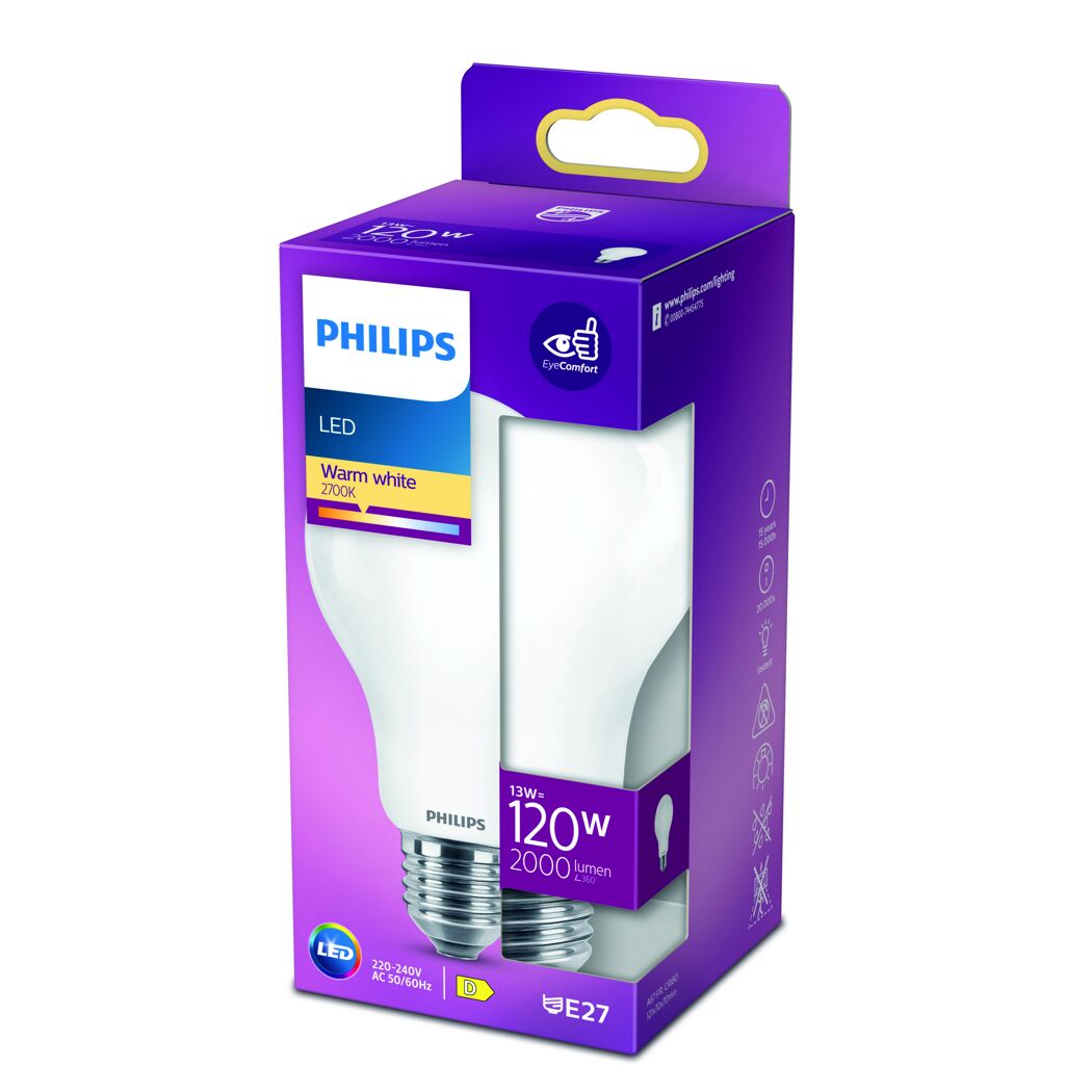 Philips LED-Leuchtmittel warmweiß E27 in Verpackung