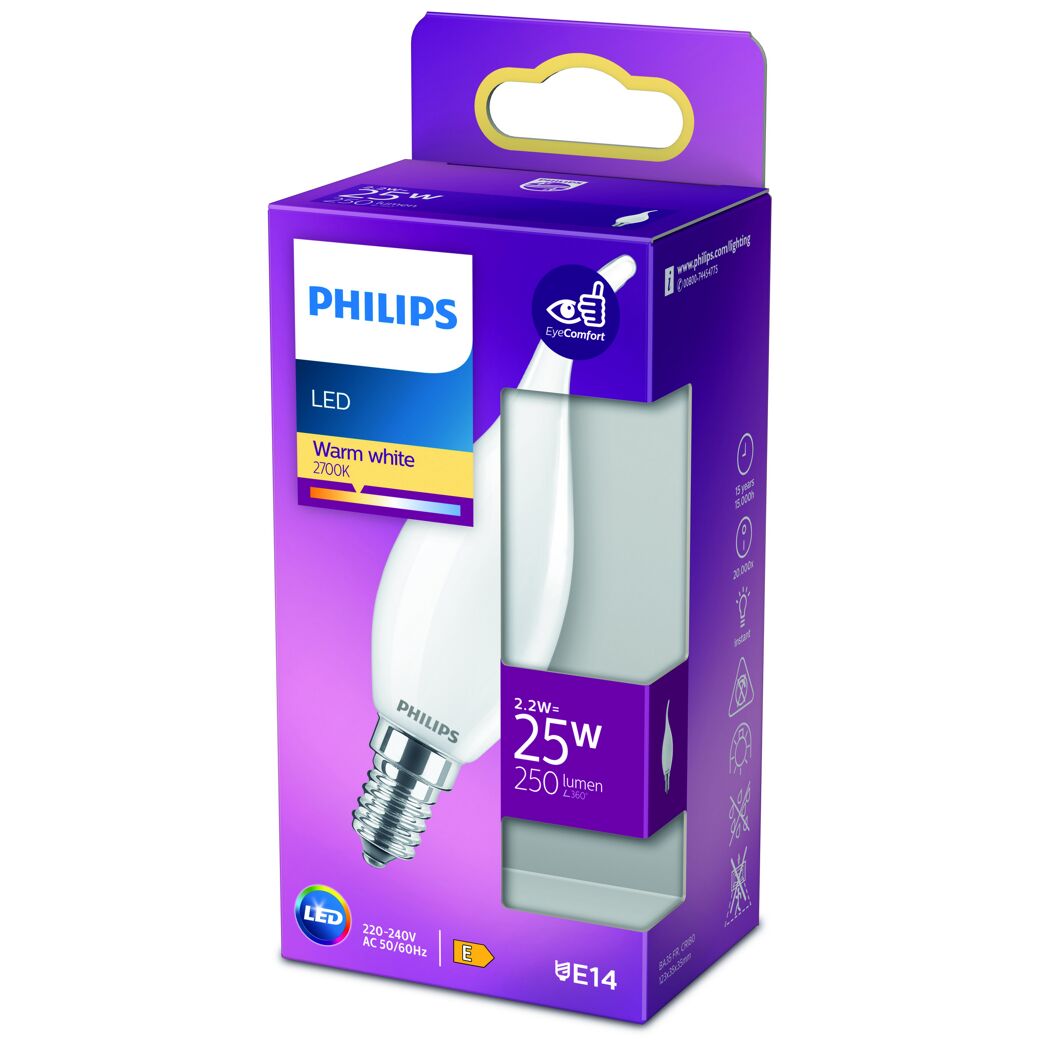 Philips LED-Leuchtmittel Kerze E14 matt warmweiß
