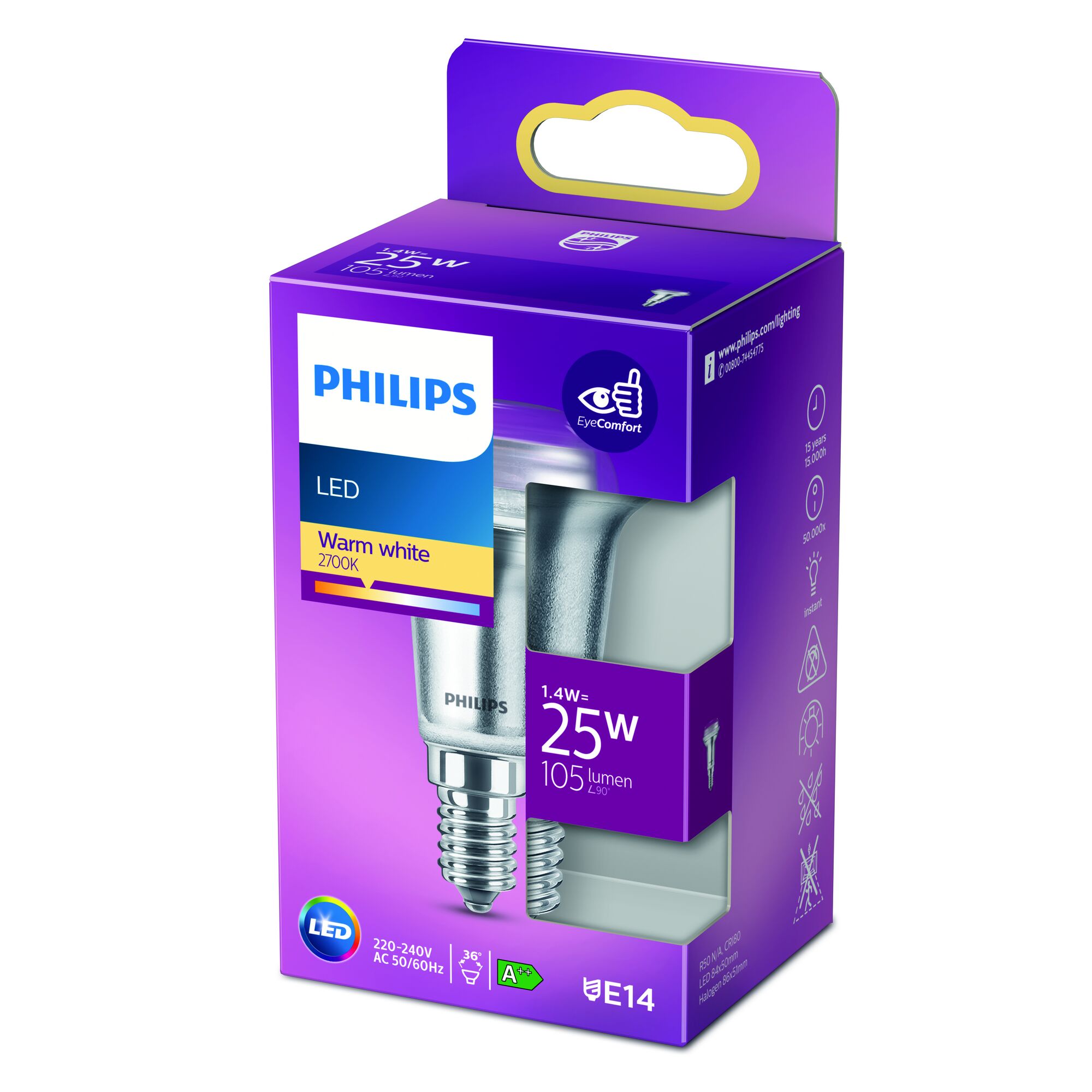 Philips LED-Lampe, 1,4 W, warmweiß, 2700 K, E14