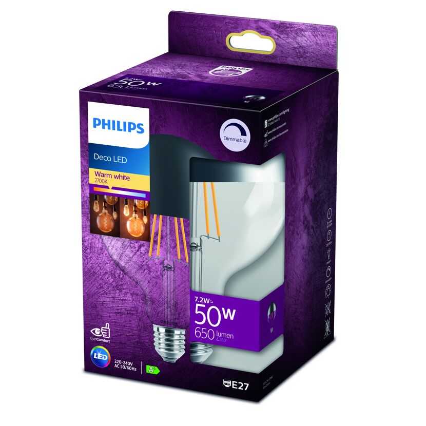 Philips Deco LED Warmweiß, 7,2 W, 2700 K, dimmbar