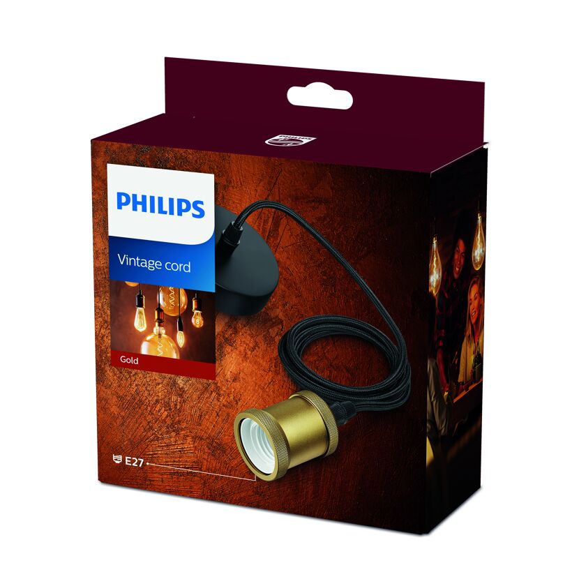 Schnurpendel 'Vintage Cord' E27 gold 2 m