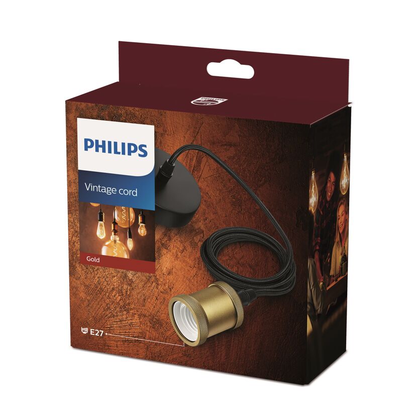 Schnurpendel 'Vintage Cord' E27 gold 2 m