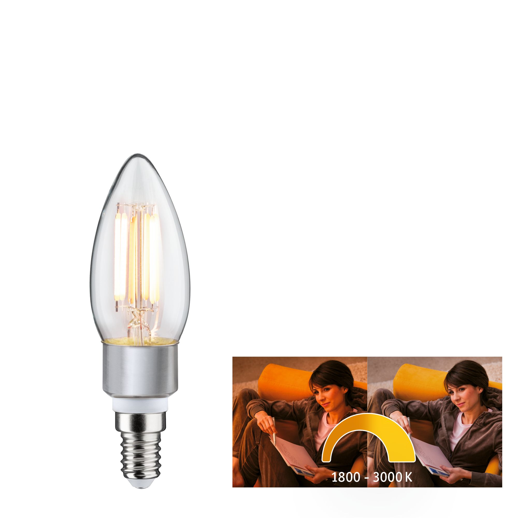 LED-Kerzenlampe E14 5W (40W) 470 lm goldlicht/warmweiß klar + product picture