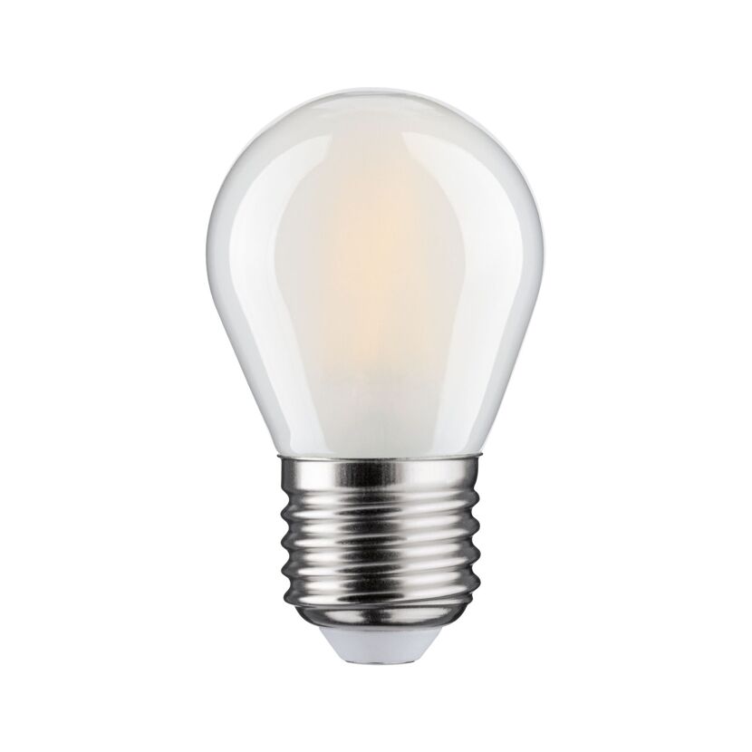 Dimmbares warmweißes LED-Leuchtmittel E27 Tropfenform.