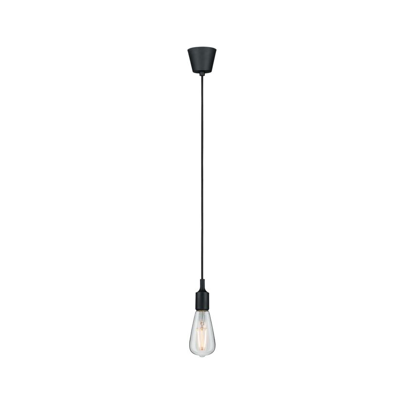 Schwarze Hängelampe mit Filament-LED-Leuchtmittel