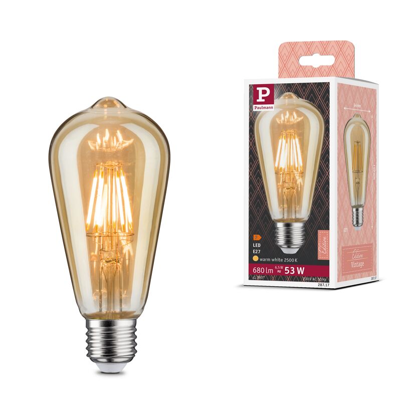 LED-Kolbenlampe ST64 E27 6,5W (53W) 680 lm warmgold klar
