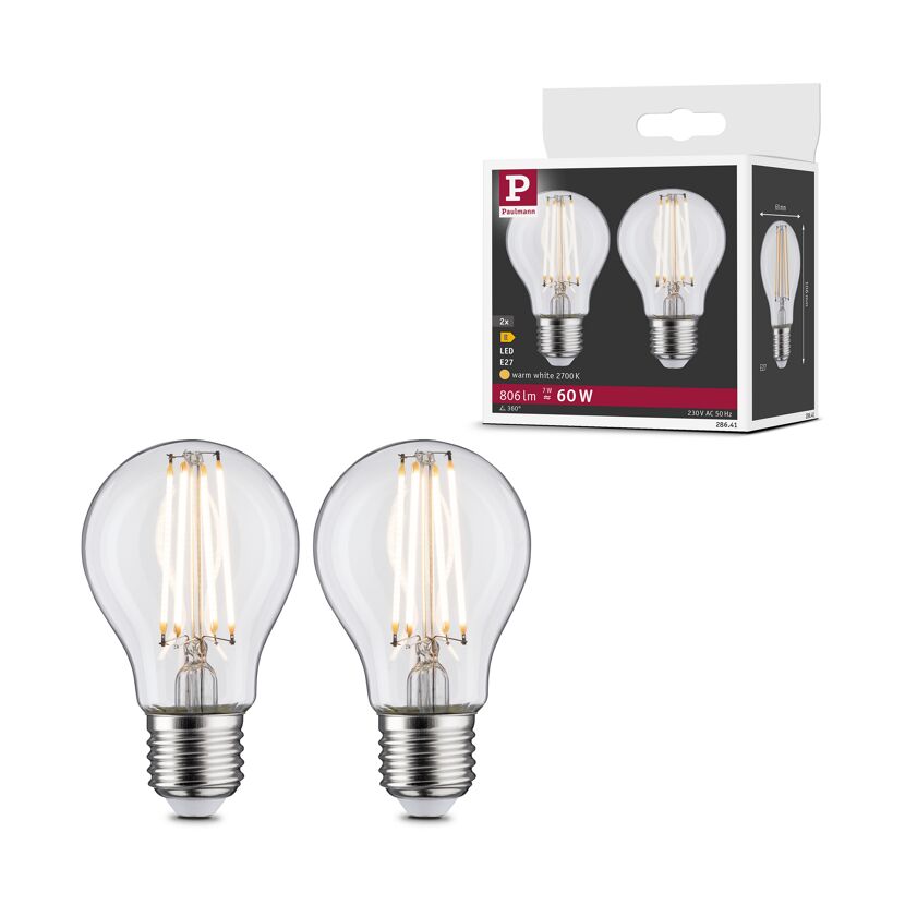 LED-Lampe E27 7W (60W) 806 lm warmweiß klar, 2er-Pack