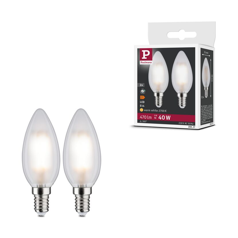 LED-Kerzenlampe E14 5W (40W) 470 lm warmweiß matt, 2er-Pack