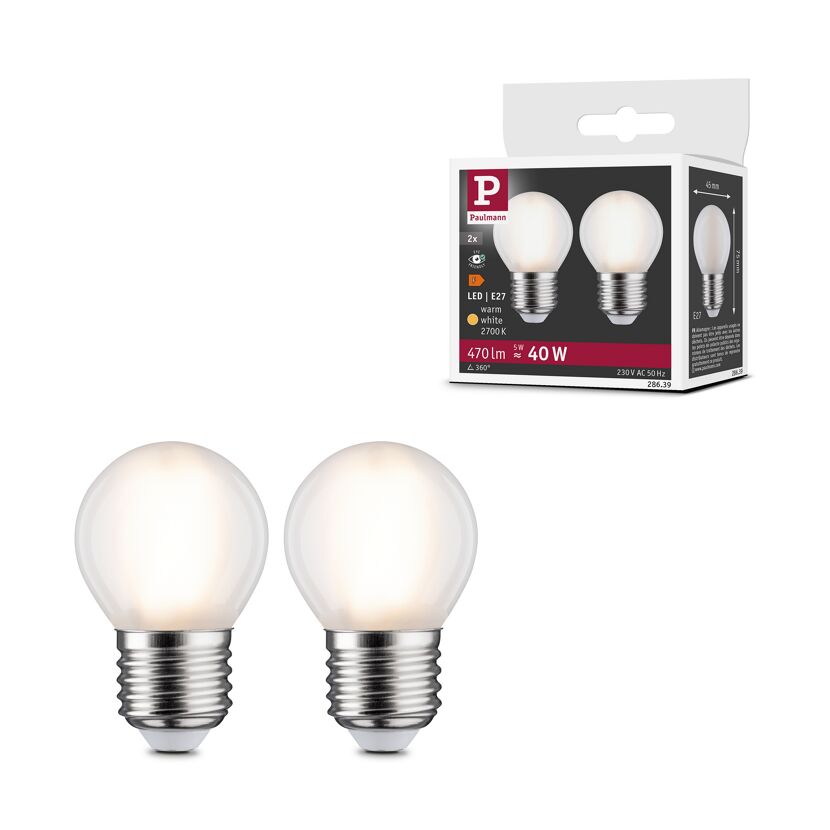 LED-Tropfenlampe E27 5W (40W) 470 lm warmweiß matt, 2er-Pack