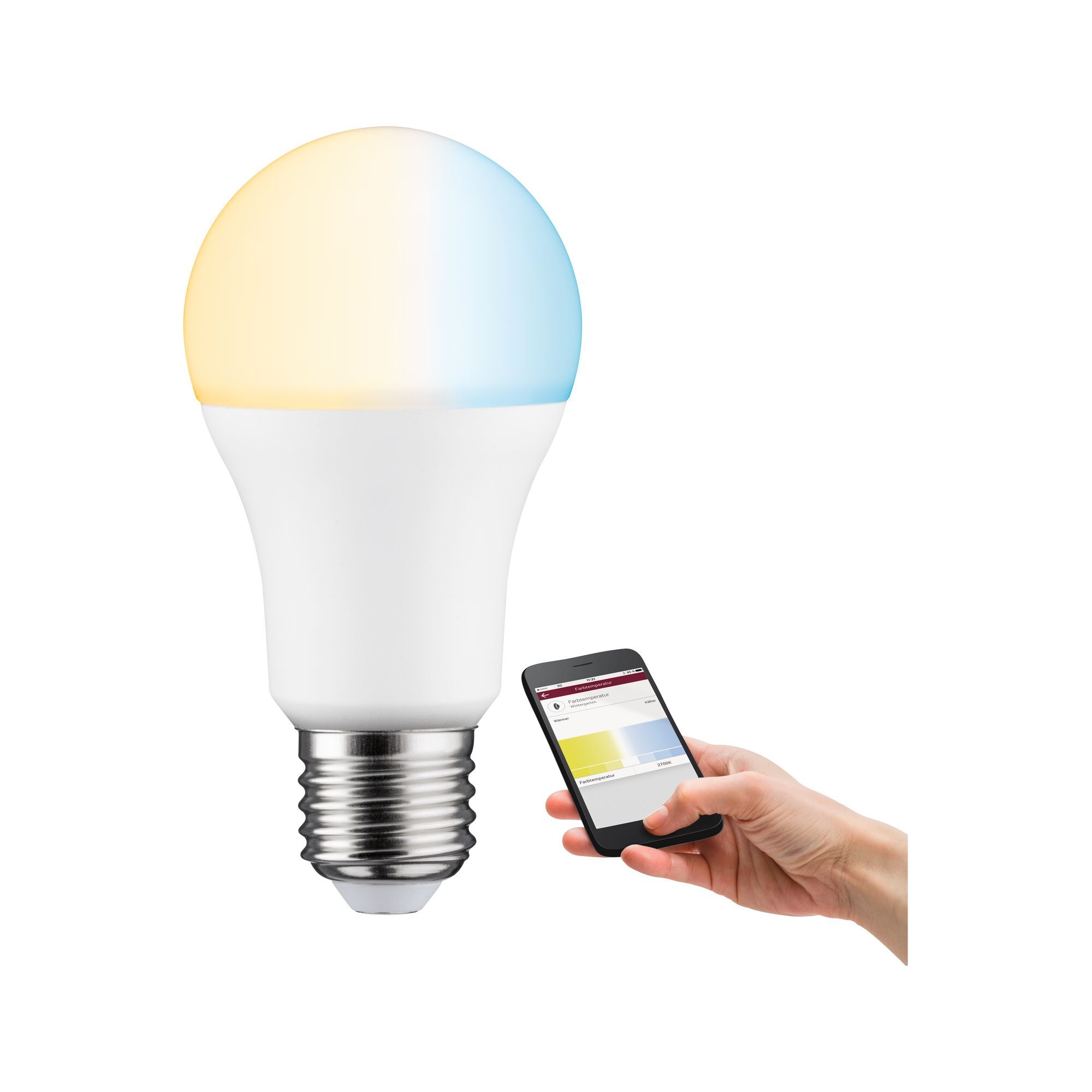 LED-Filament-Glühbirne und Smartphone